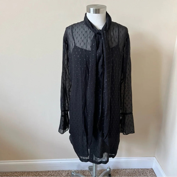 New! Theory Metallic Silk Scarf Dress/ Black 17999 - Picture 4 of 13